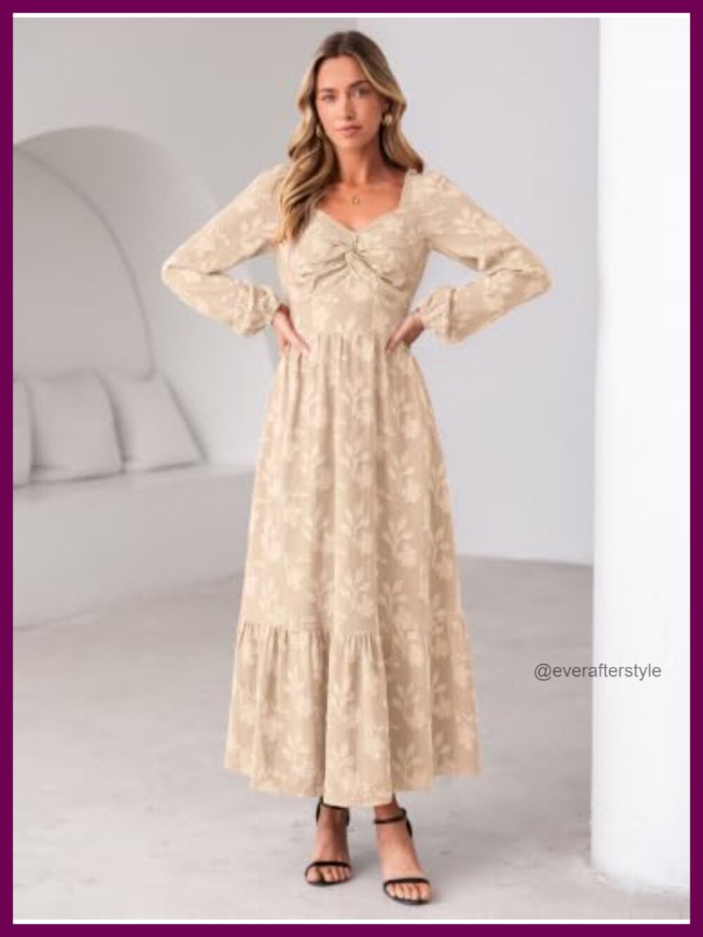 Simplee Womens Long Sleeve Boho Floral Maxi Dress A-Line Wedding Guest Semi - Picture 3 of 6